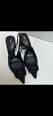 Zara Square Buckle Pointed Toe Strap High Lady Shoes
