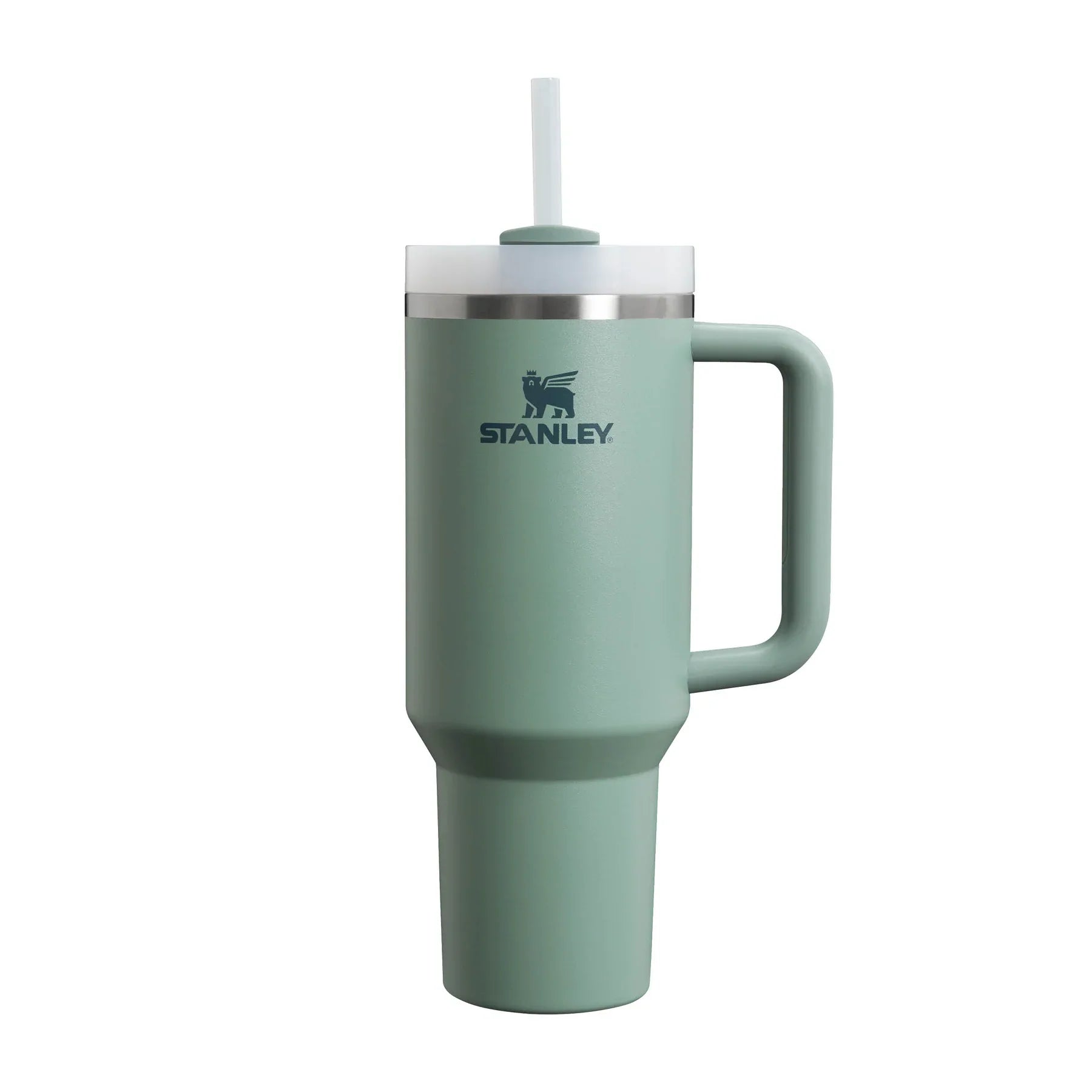 Stanley Quencher H2.0 FlowState Tumbler in a sage green color.