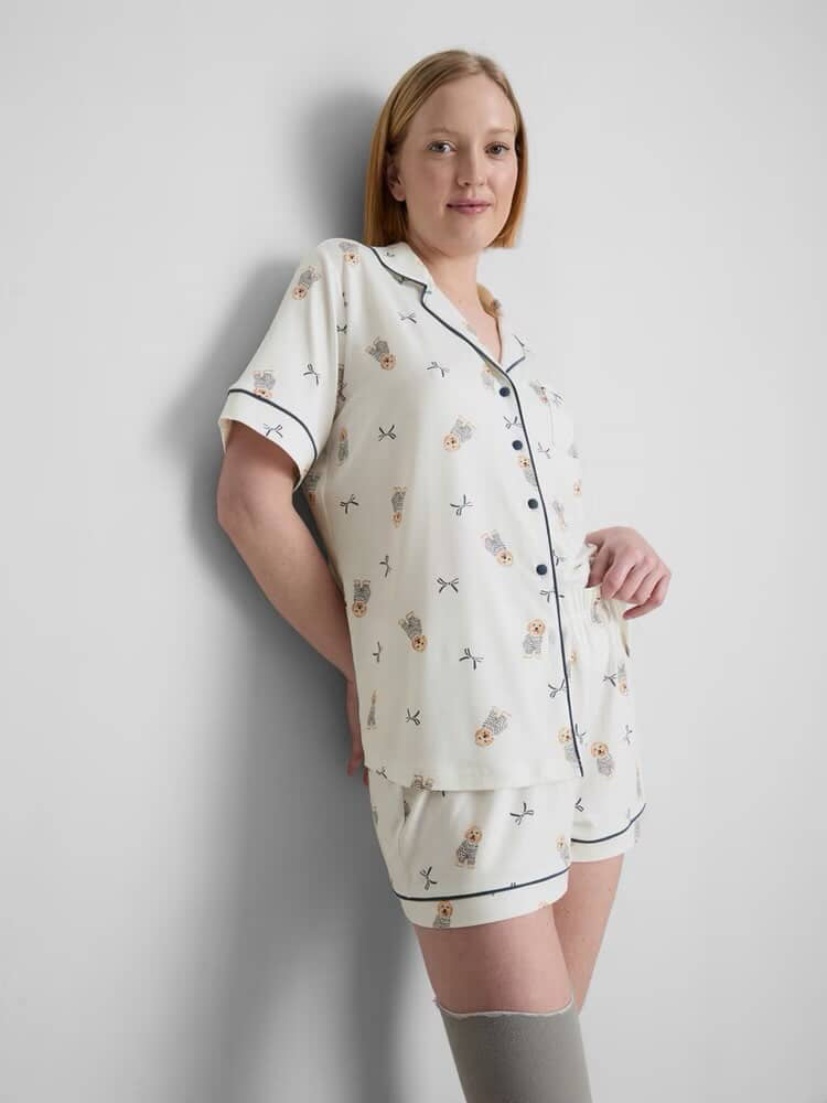 Primark ivory dog print shorty pyjamas featuring a cockapoo pattern.