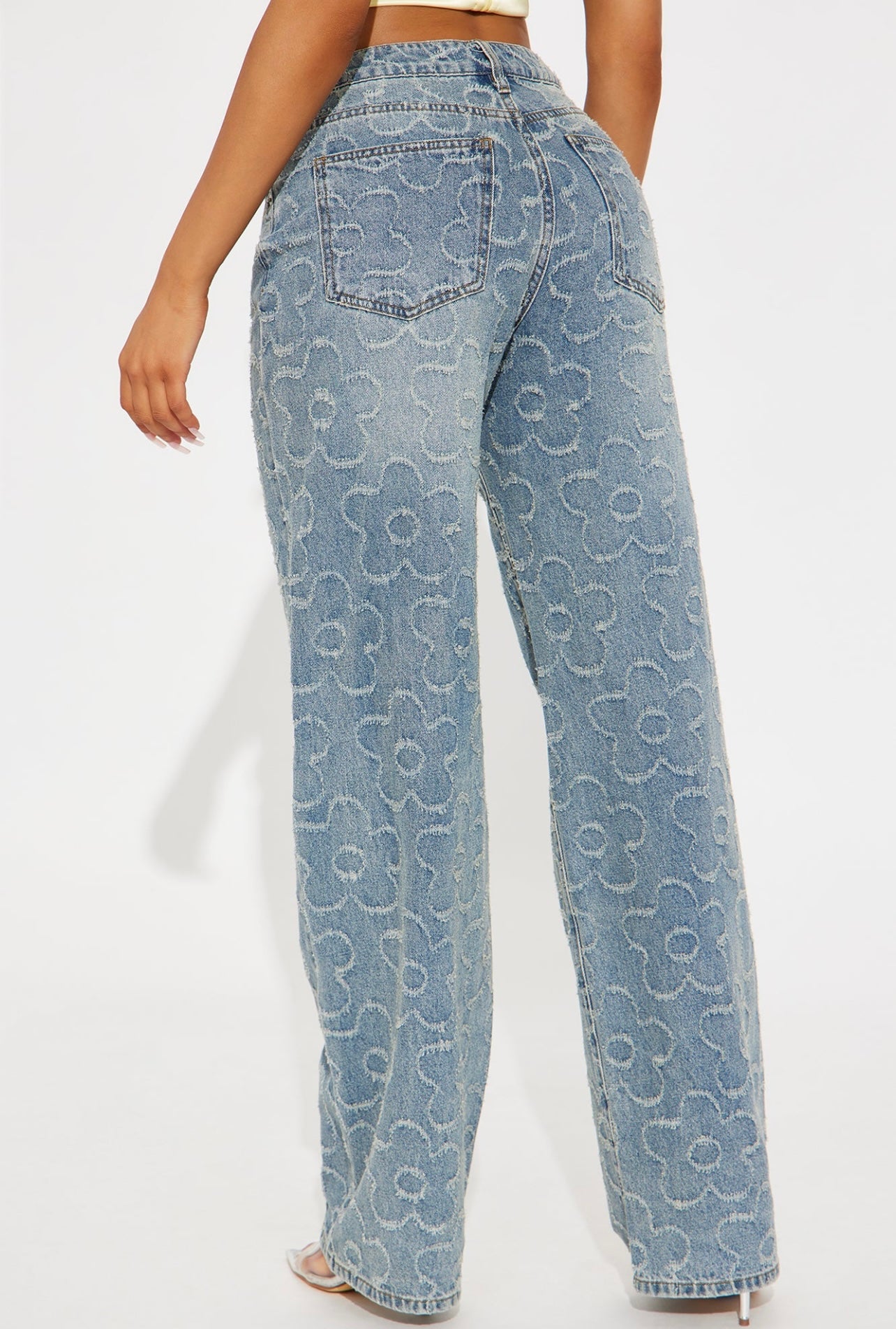 Fashionnova flower jacquard wide leg jeans