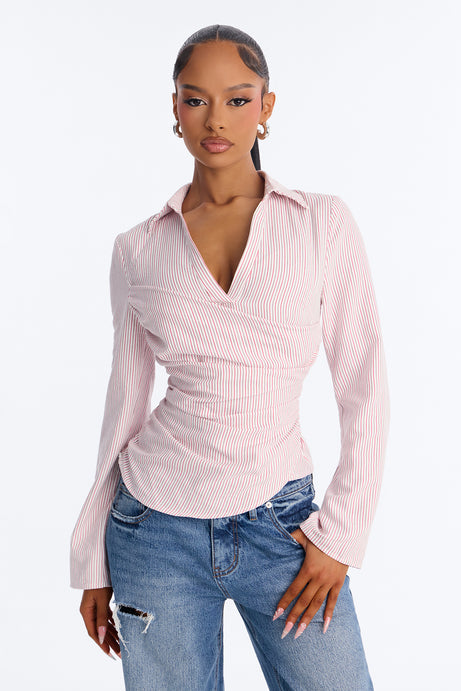 Fashionova Modern Girl Ruched Pinstripe Top