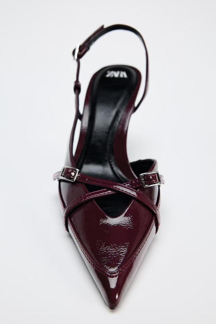 Zara cherry red patent Slingback heels with crossover straps