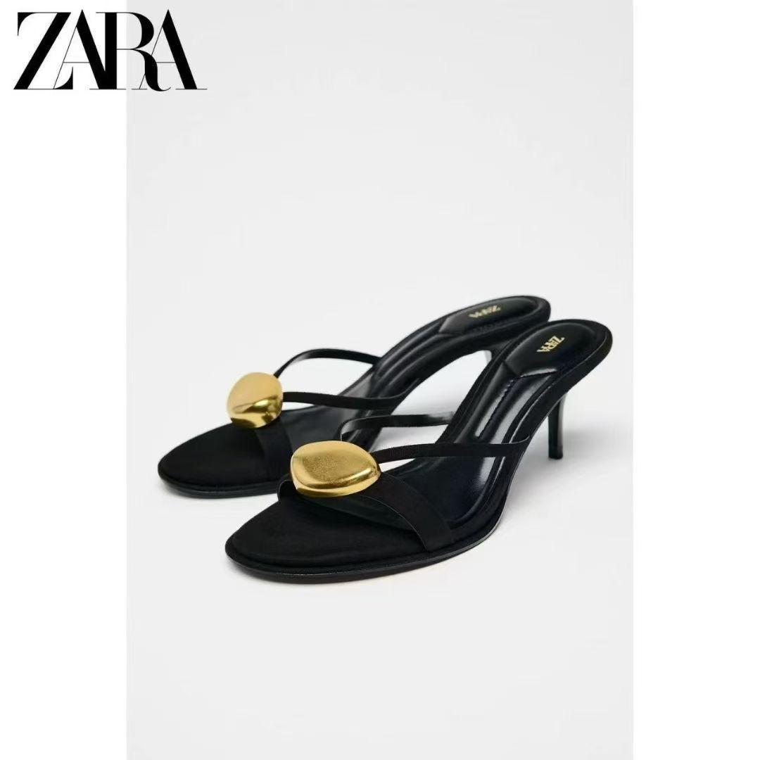 Zara black and gold kitten heels