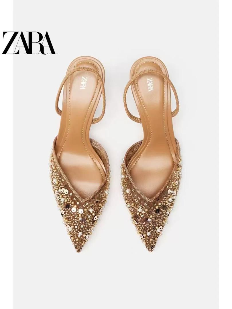 Zara mesh and bead Slingback heels
