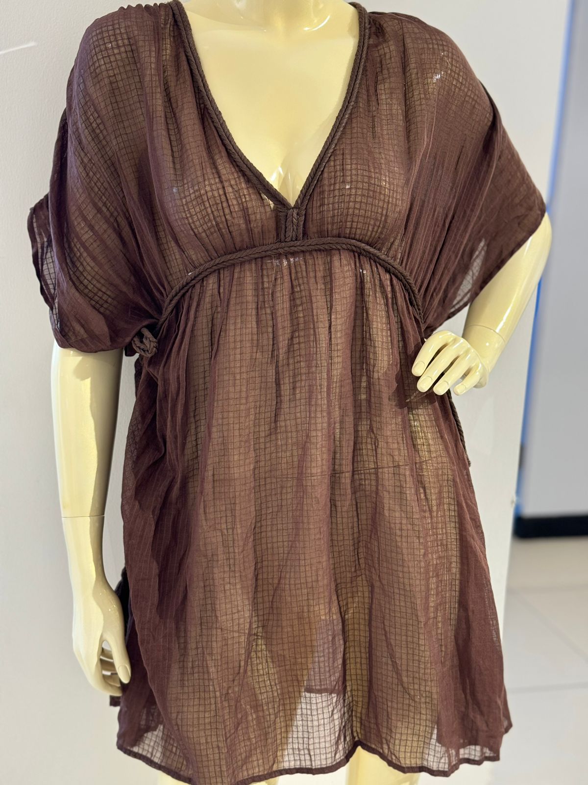 Primark brown A-line dress with a gathered waist