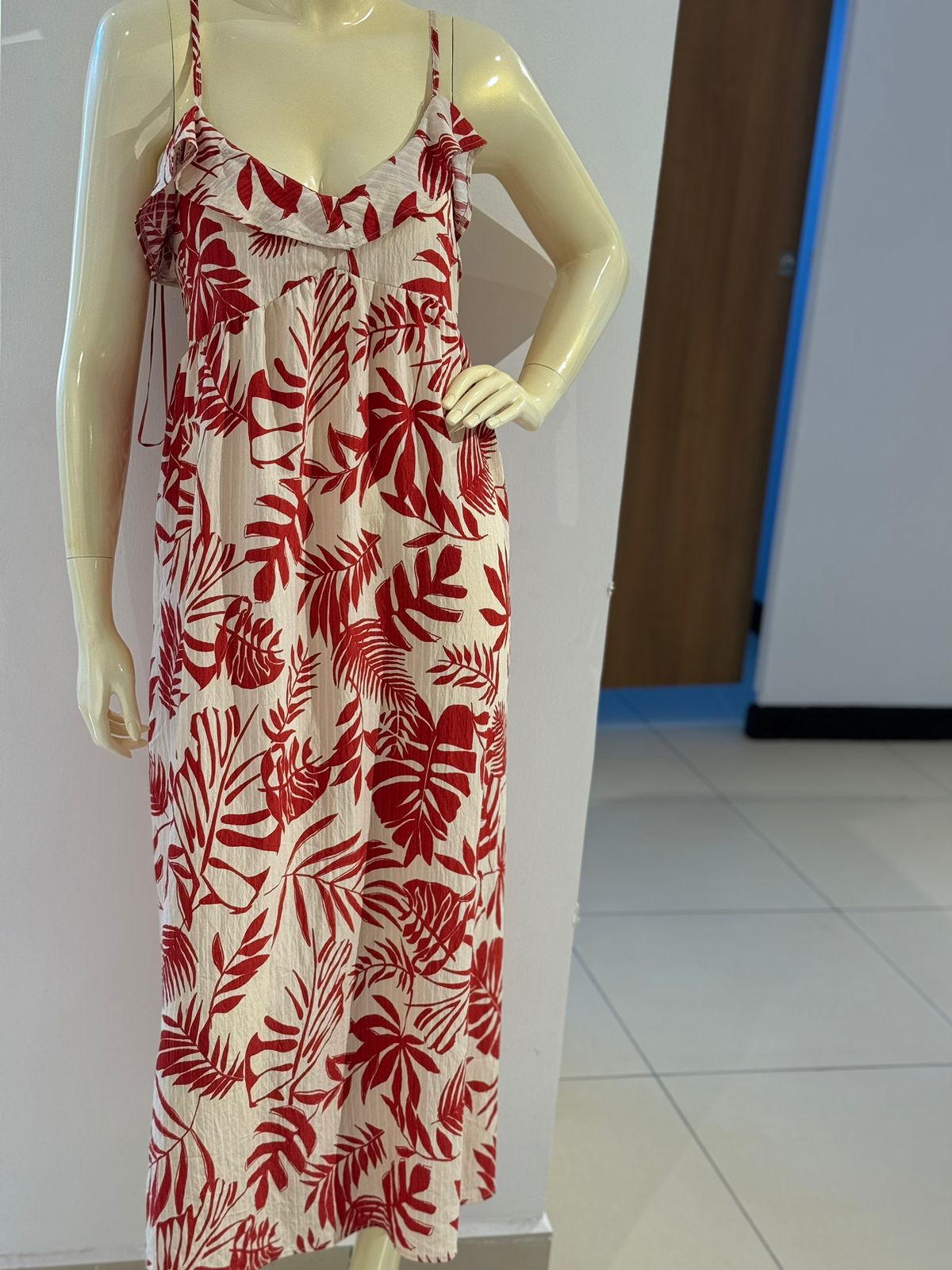 Primark red and beige tropical print dress
