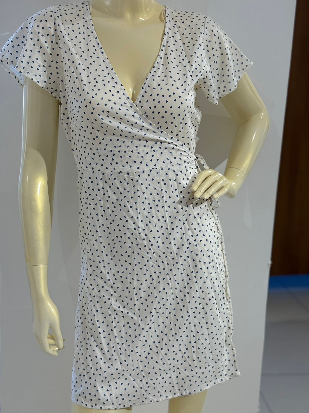 Primark tie front white dress with small heart print
