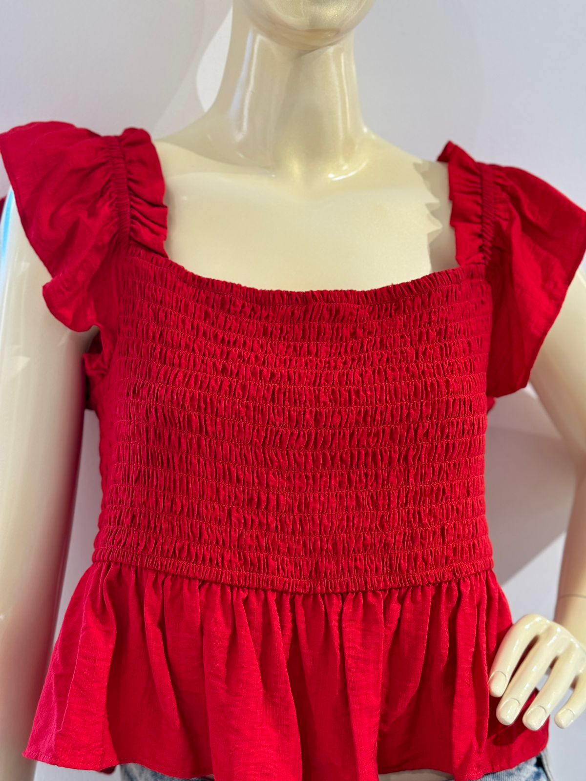 Primark red smocked crop top