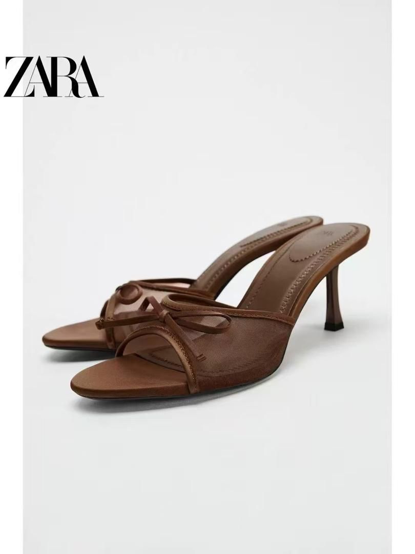 Zara mesh heels with a bow in brown