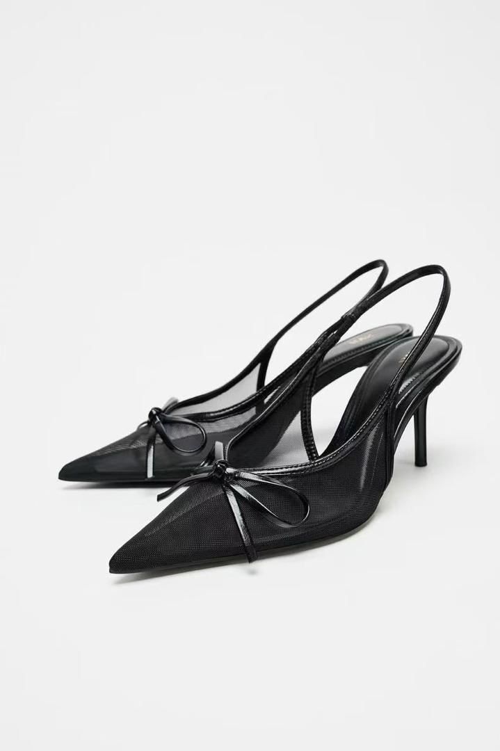 Zara black slingback heels with a bow