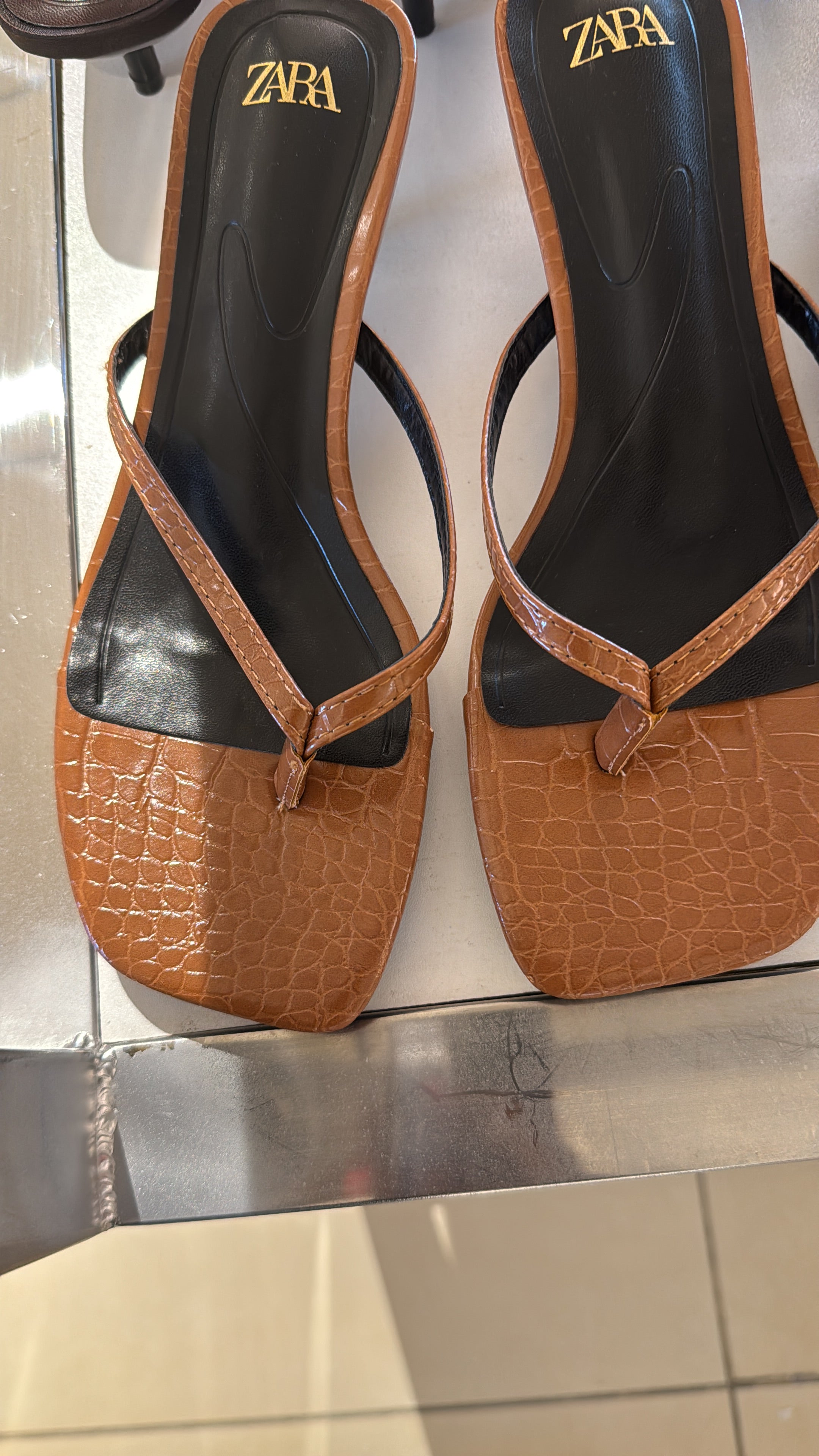 Zara kitten heels with brown crocodile effect finish