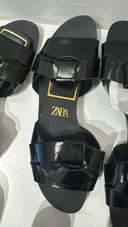 Zara black patent leather sandals