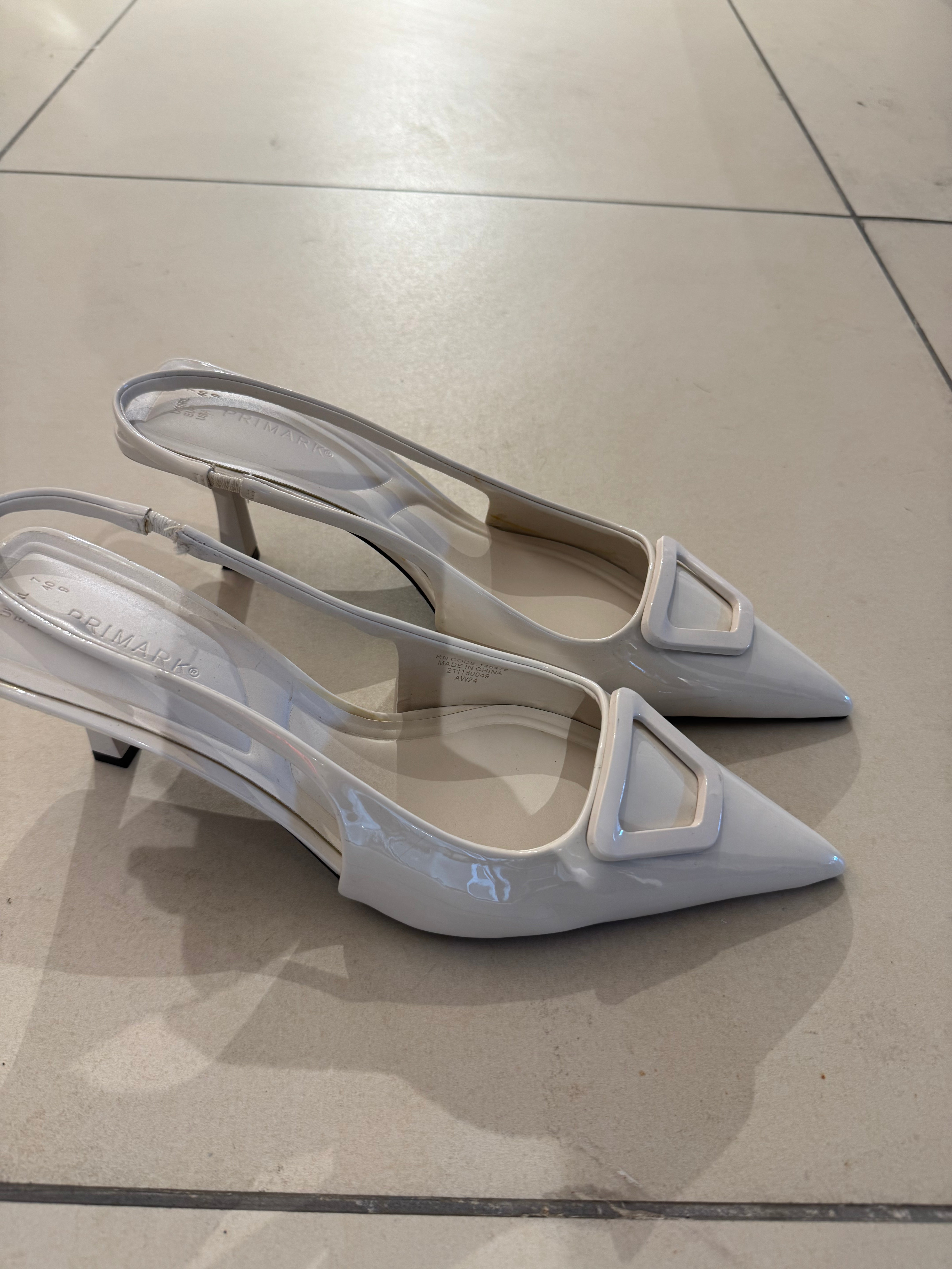 Primark white Slingback kitten heel with a pointed toe and buckle fastening