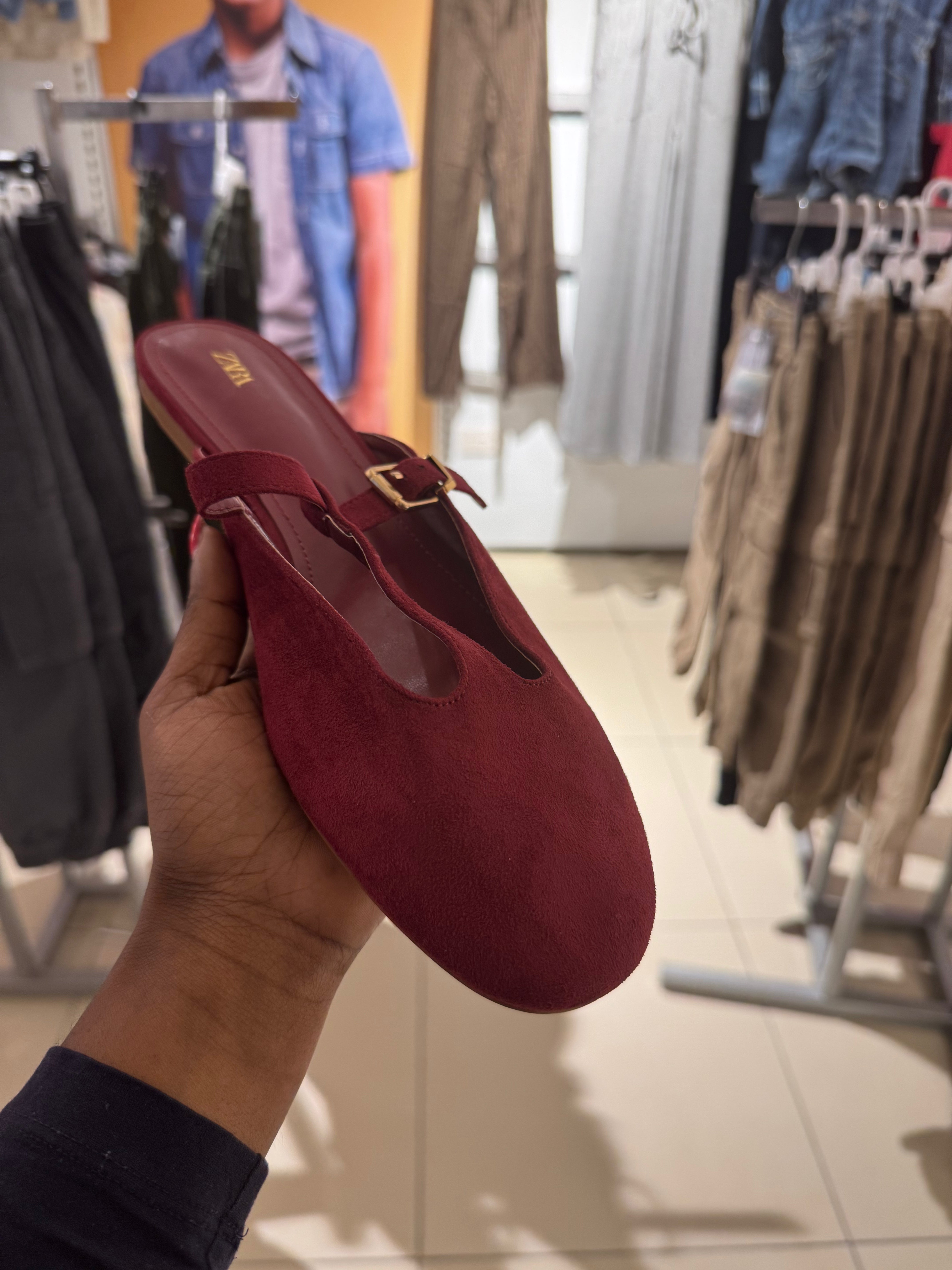 Zara Red mule shoe with a strap and buckle detail