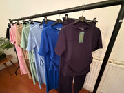 women's textured popcorn-knit (or crinkle-fabric) co-ord loungewear sets