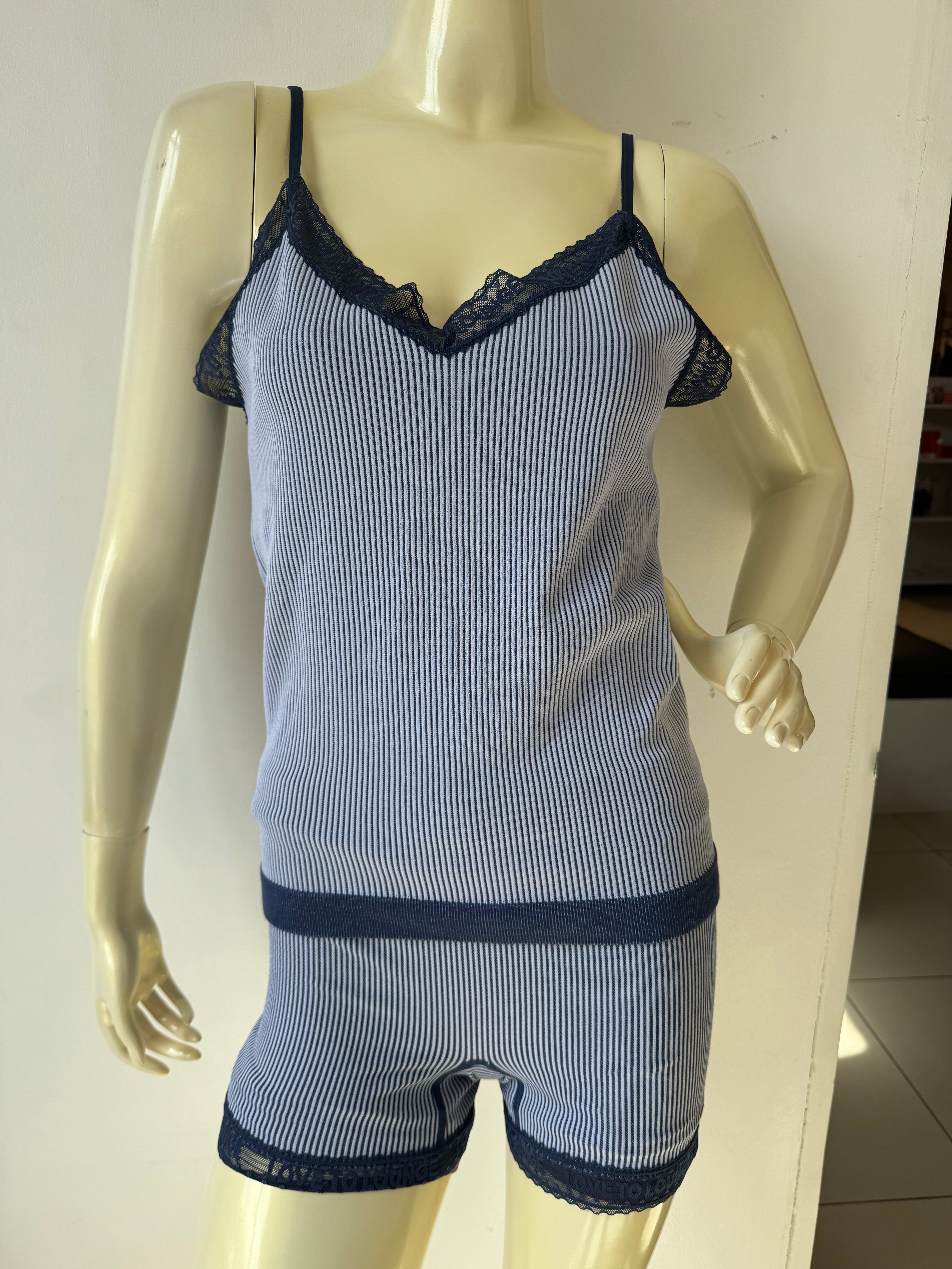 Primark blue and white striped camisole and short Pyjama