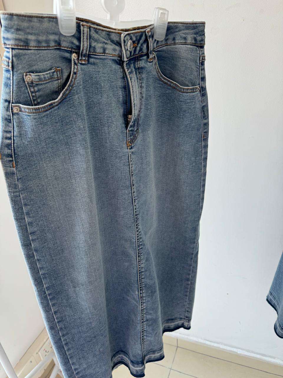 Primark light wash midi skirt with a slit at the back