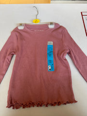 Primary long sleeved ribbed T-shirt with a ruffled hem
