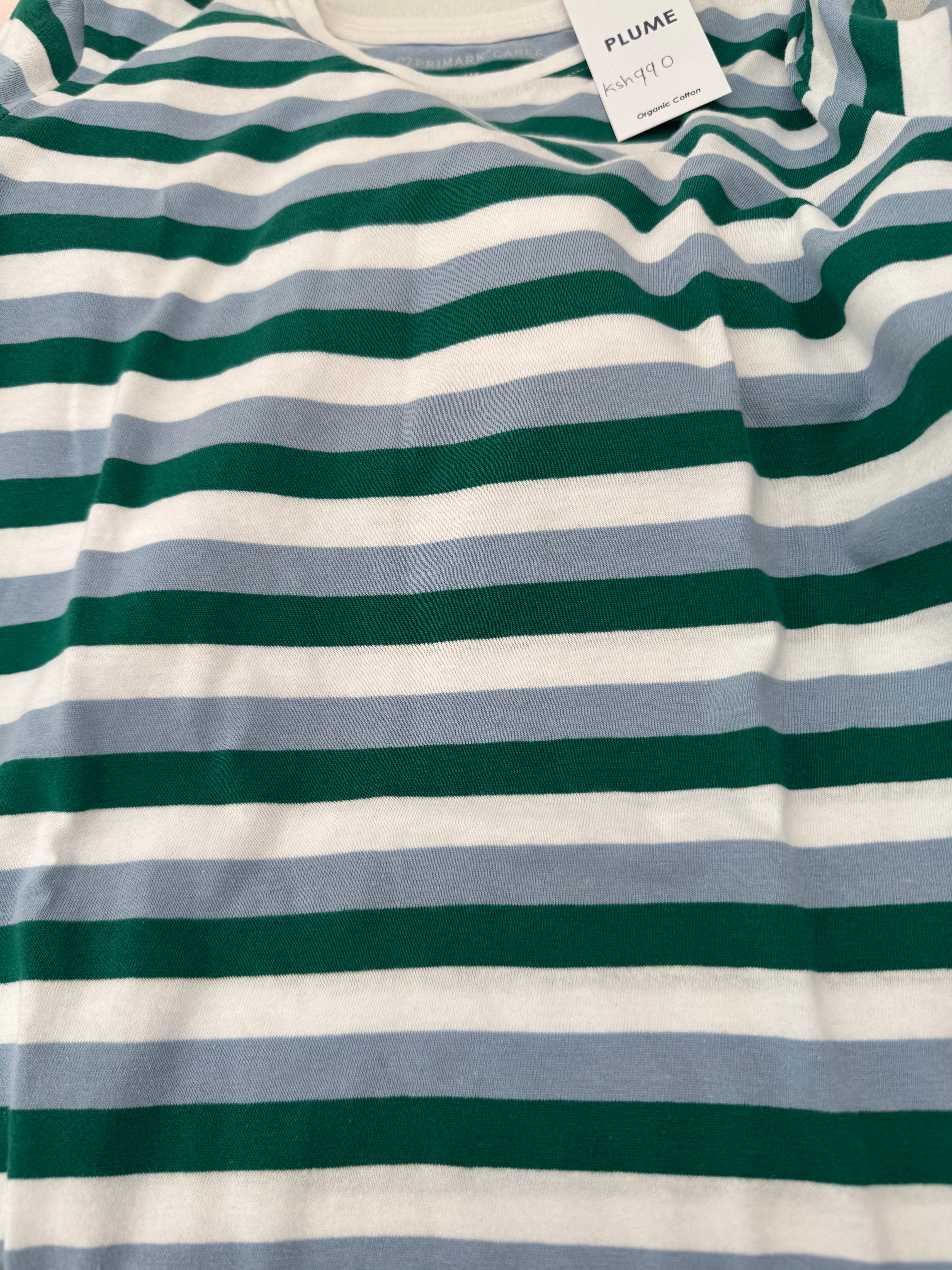 Primark care green,white and blue striped T-shirt