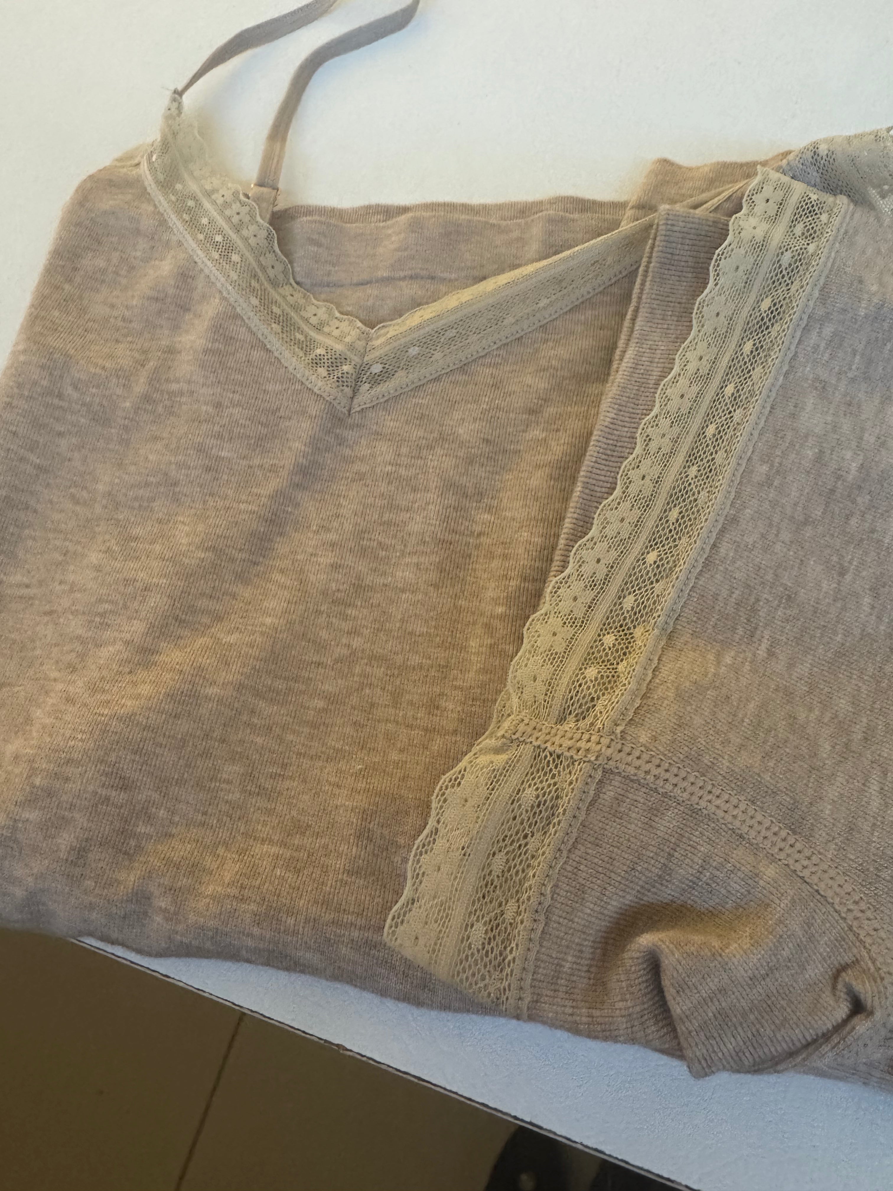 Primark oatmeal lace v-neck Pyjama set