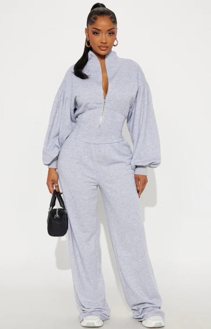 Fashionnova make you work French terry wide leg jumpsuit
