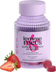 Lemme Focus Concentration & Brain Health Gummies with Cognizin Citicoline, Lion's Mane Mushroom, Vitamin B12 to Support Focus + Concentration - Gluten Free, Caffeine Free, Strawberry (50 Count)