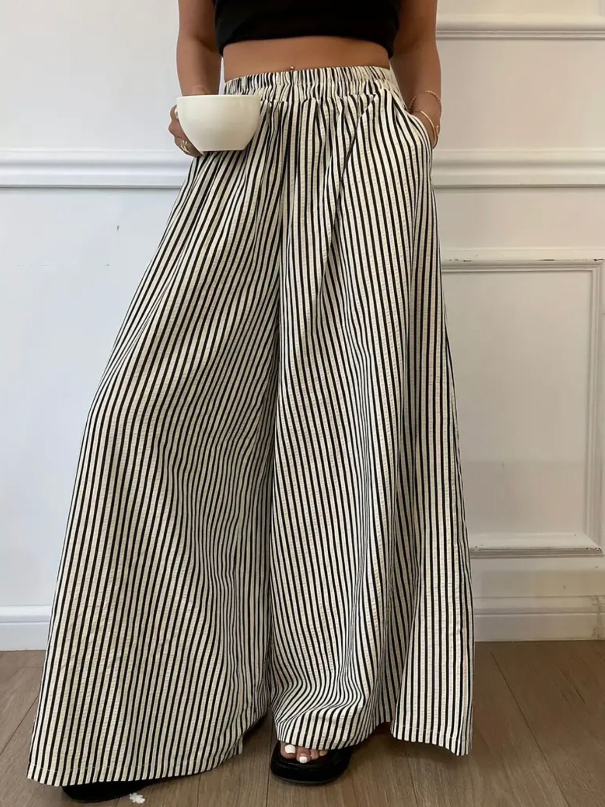 TEMU Women’s casual wide leg striped pants