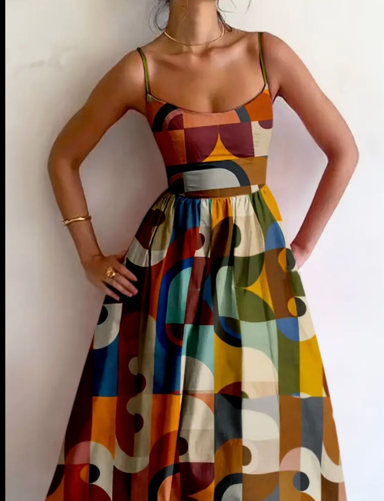 TEMU Retro geometric spaghetti strap dress