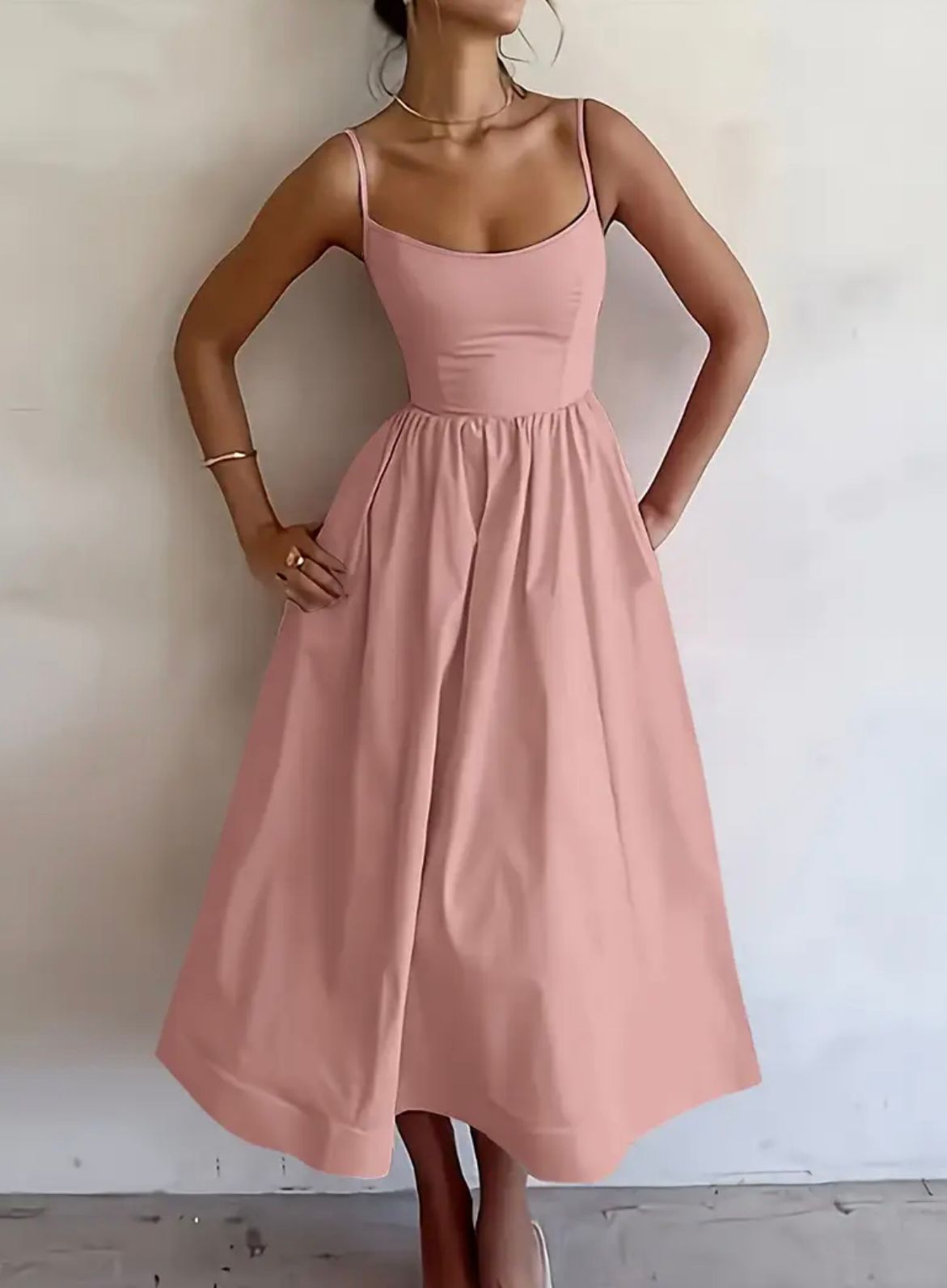 TEMU elegant pink midi dress