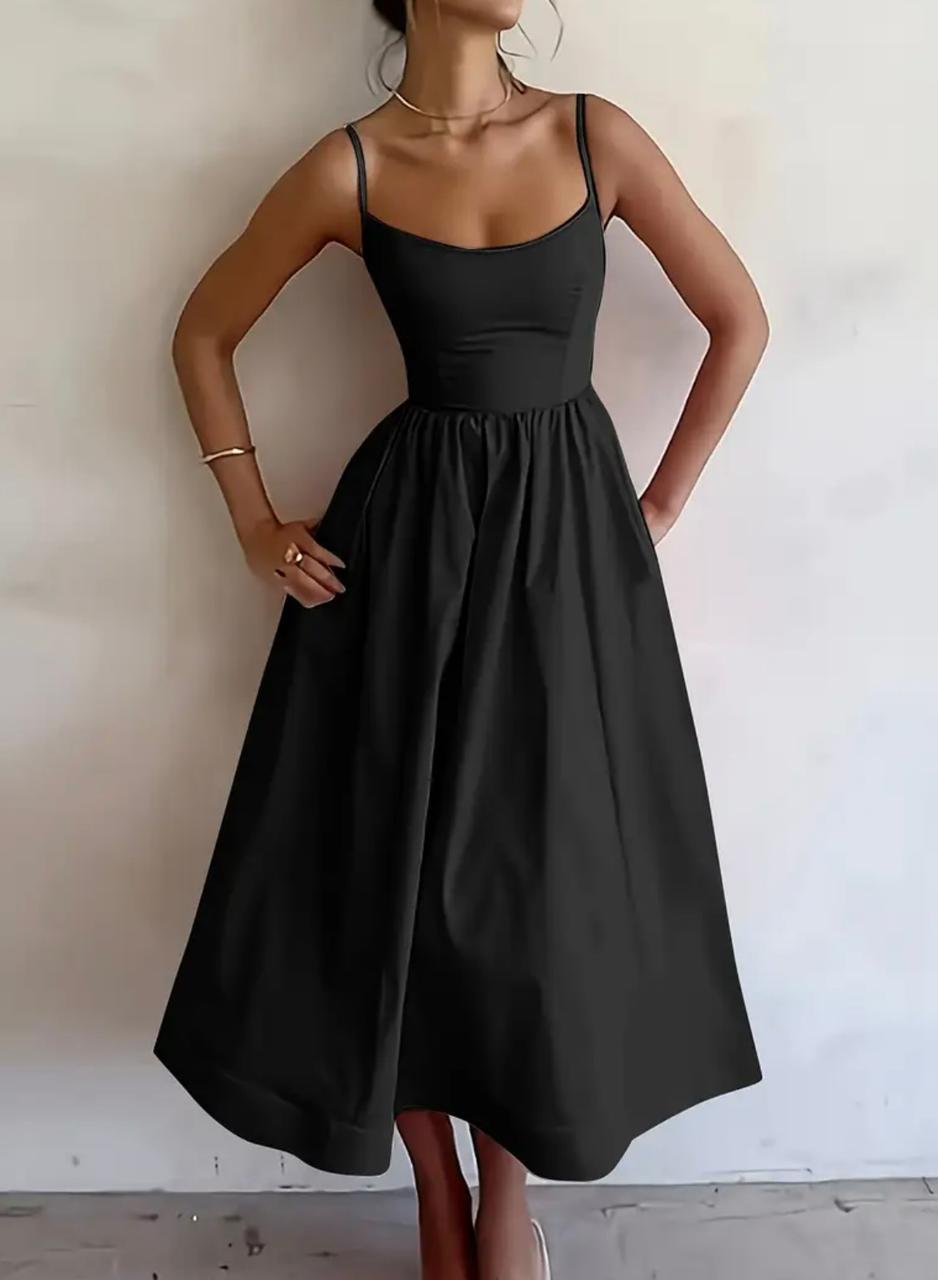TEMU elegant black midi dress