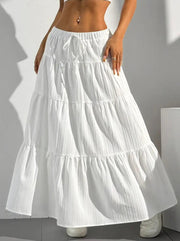 TEMU elegant solid color high waist long skirt with a ruffled hem