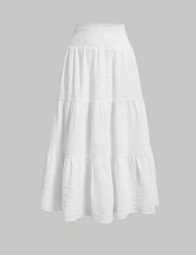 TEMU elegant long length polyester pleated skirt with a ruffled hem