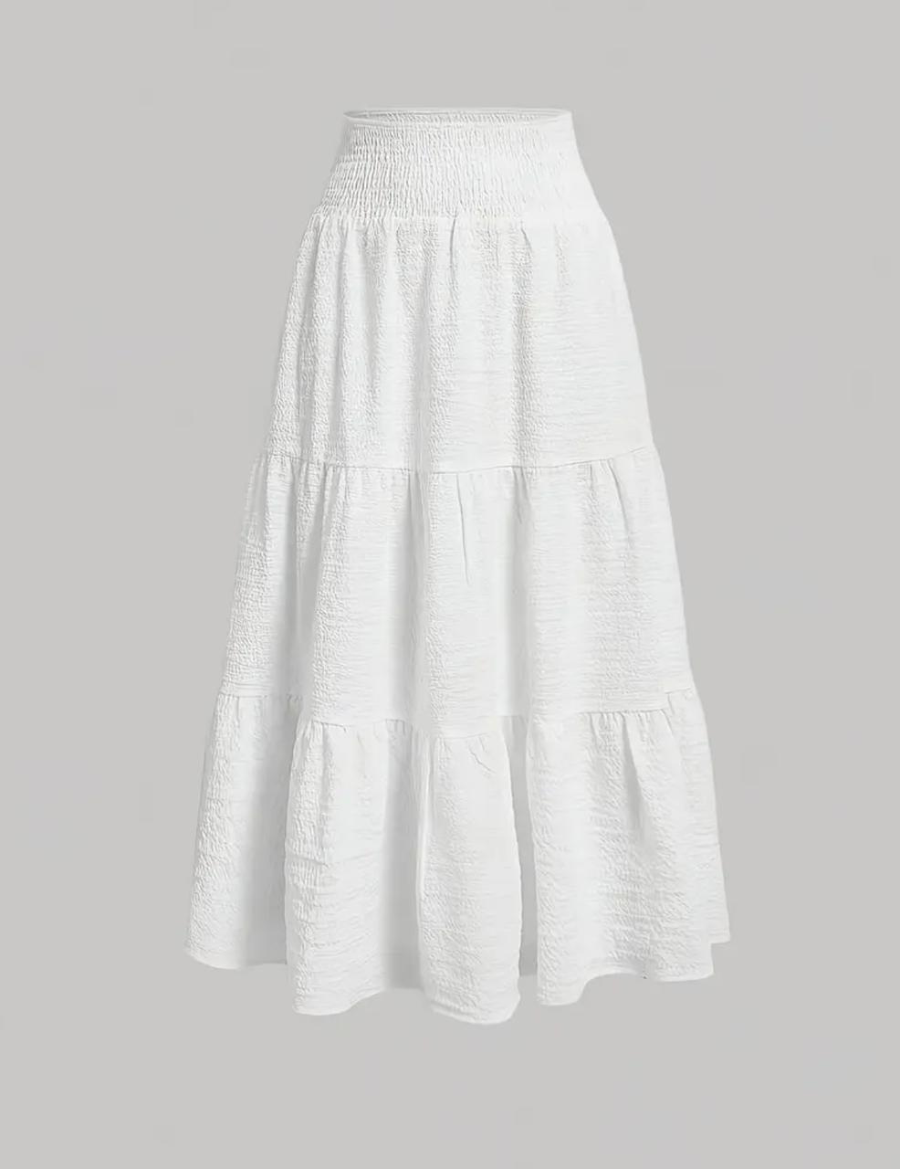 TEMU elegant long length polyester pleated skirt with a ruffled hem