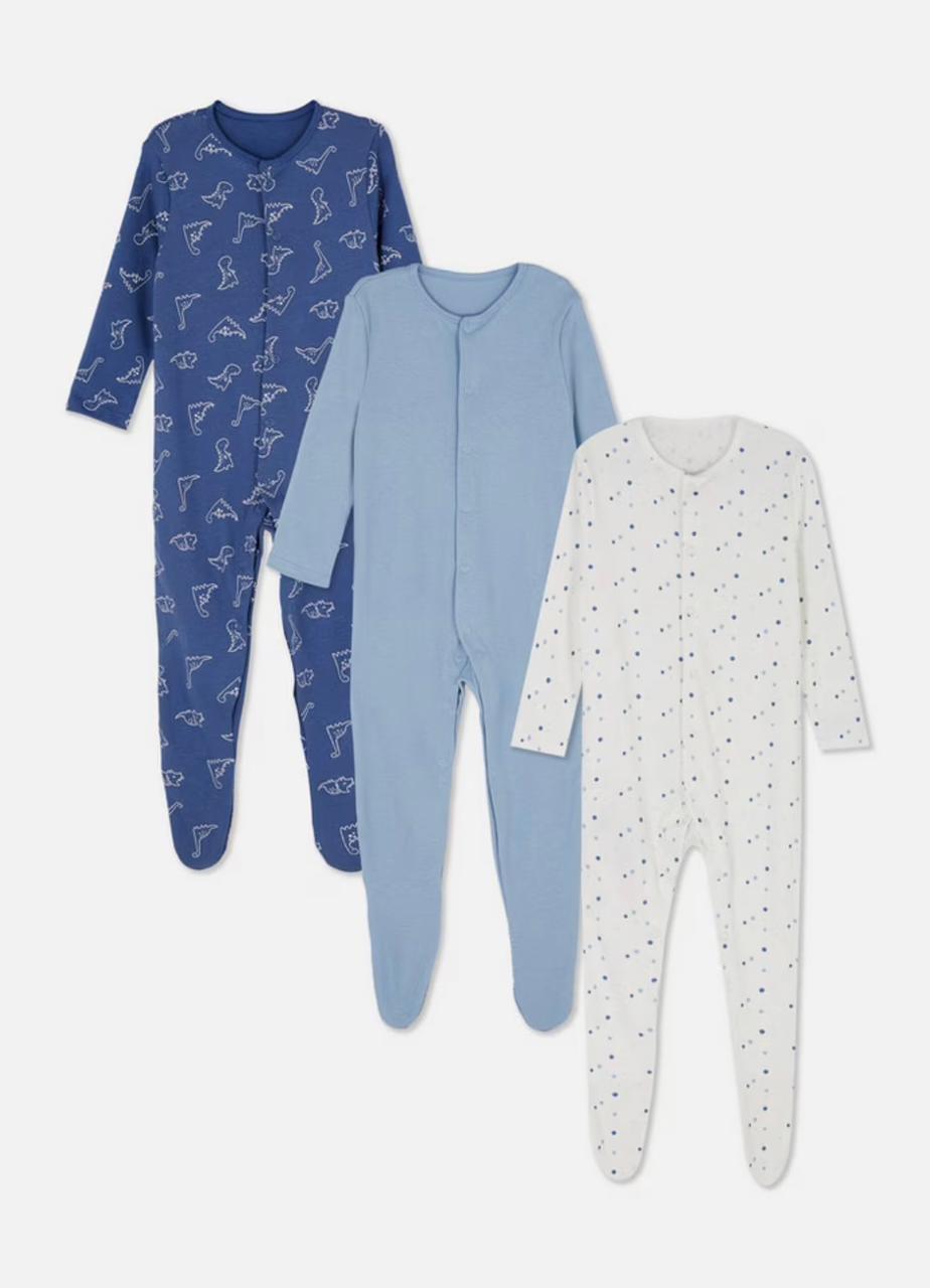 3pk popper sleep suit