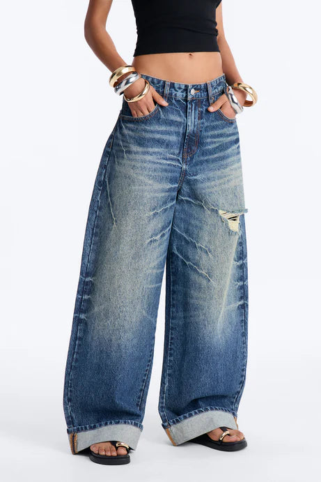 Fashionnova Real thoughts baggy cuffed wide leg jeans