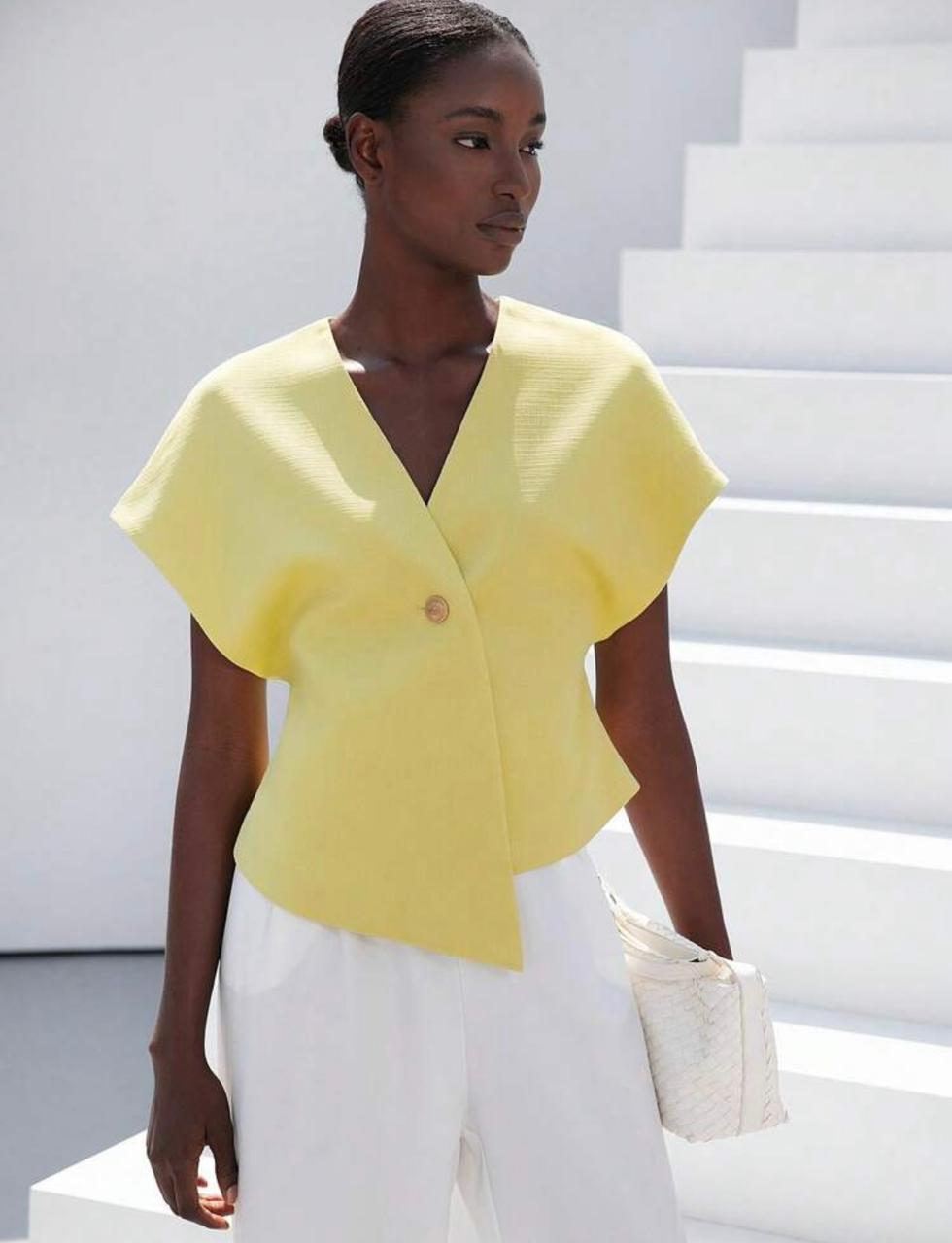 Shein women casual Seoul style V-Neck drop shoulder blouse