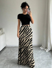 SHEIN zebra print satin maxi skirt