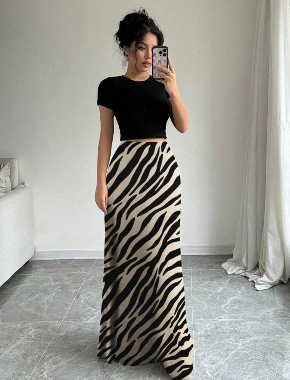 SHEIN zebra print satin maxi skirt