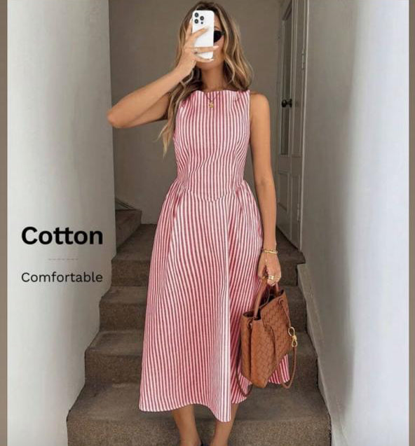 TEMU striped boat neck midi dress