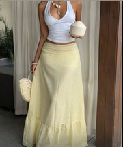 Temu high waisted A-line maxi skirt with ruffle hem