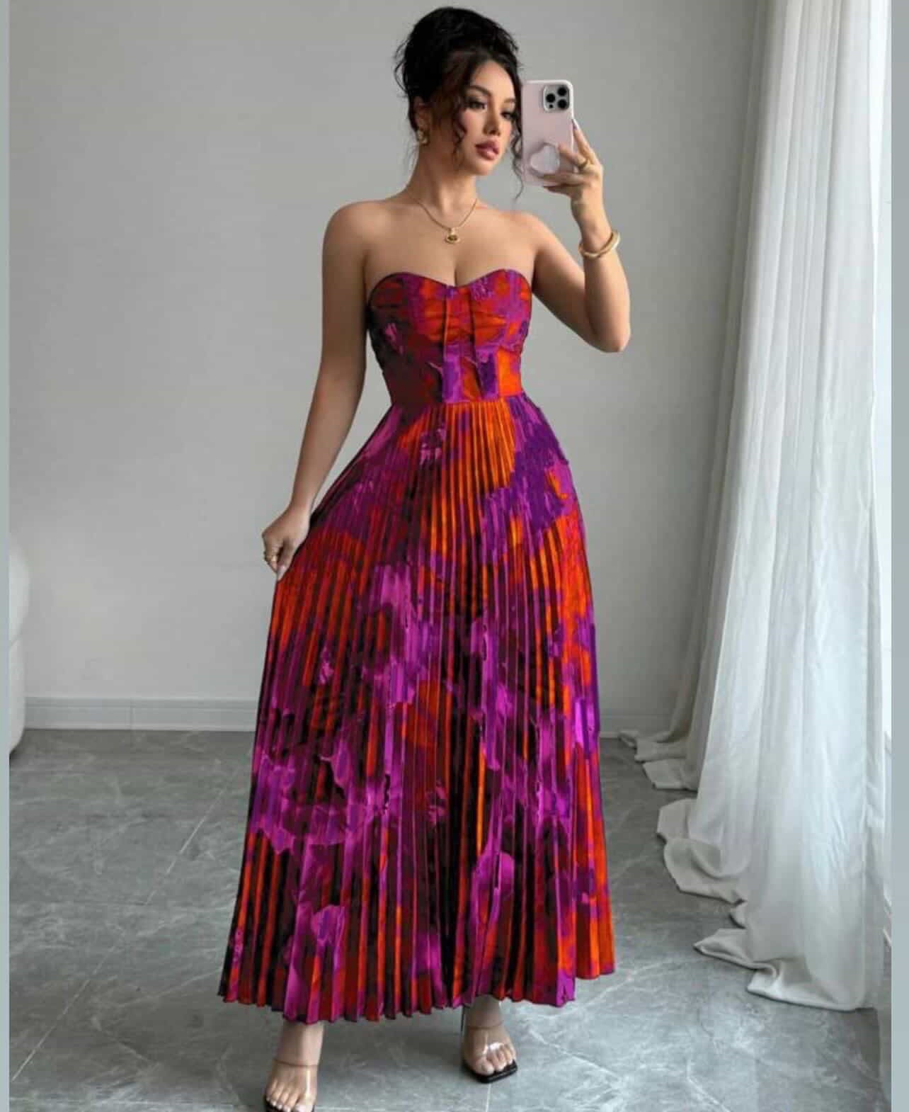 SHEIN pleated strapless maxi dress