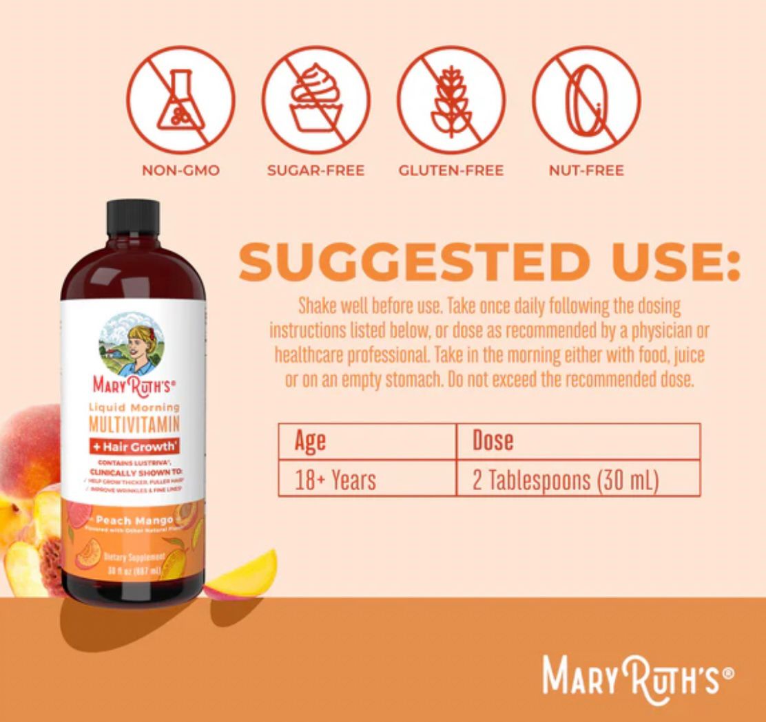 Mary Ruth's Liquid Morning Multivitamin + Hair Growth-Peach Mango