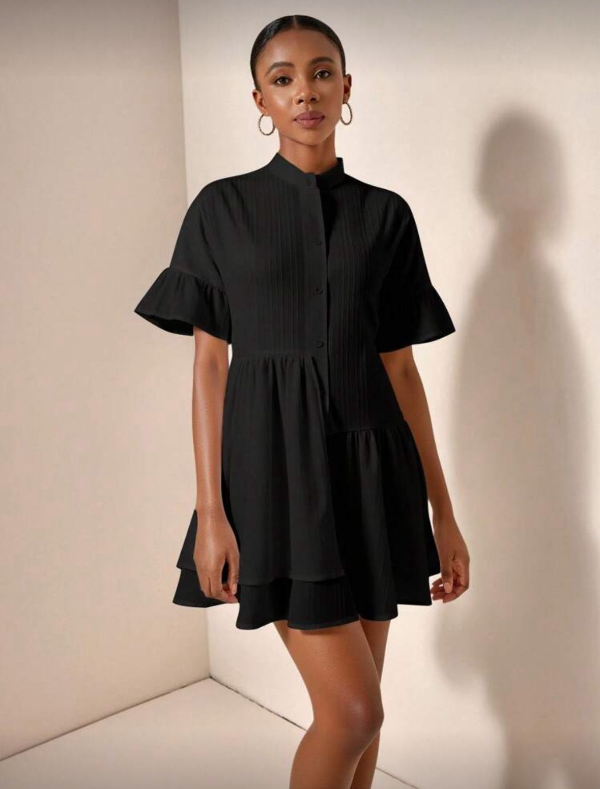 Shein Round Neck Ruffled Sleeves Asymmetrical Mini-dress