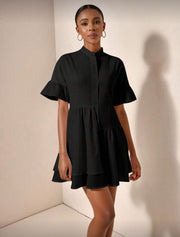 Shein Round Neck Ruffled Sleeves Asymmetrical Mini-dress