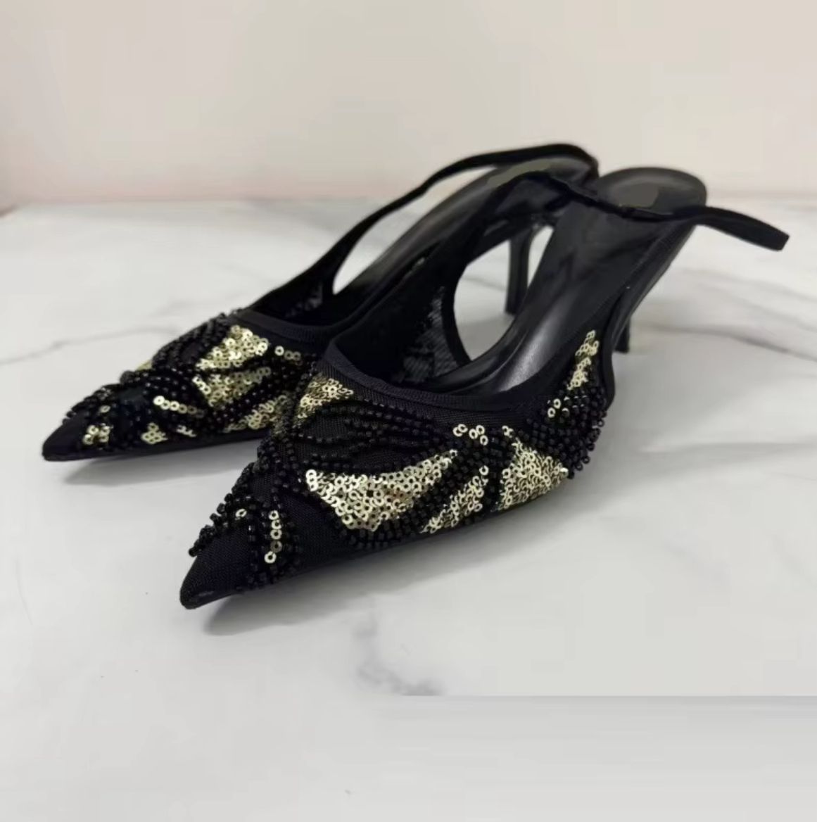 Zara Sequined Slingback Heels