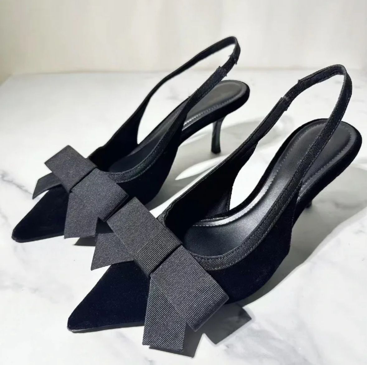 Zara High Heeled Mule Sandals with Bow