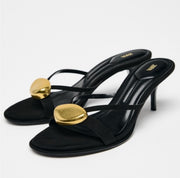 Zara Kitten Heels Sandals with Gold Buckle